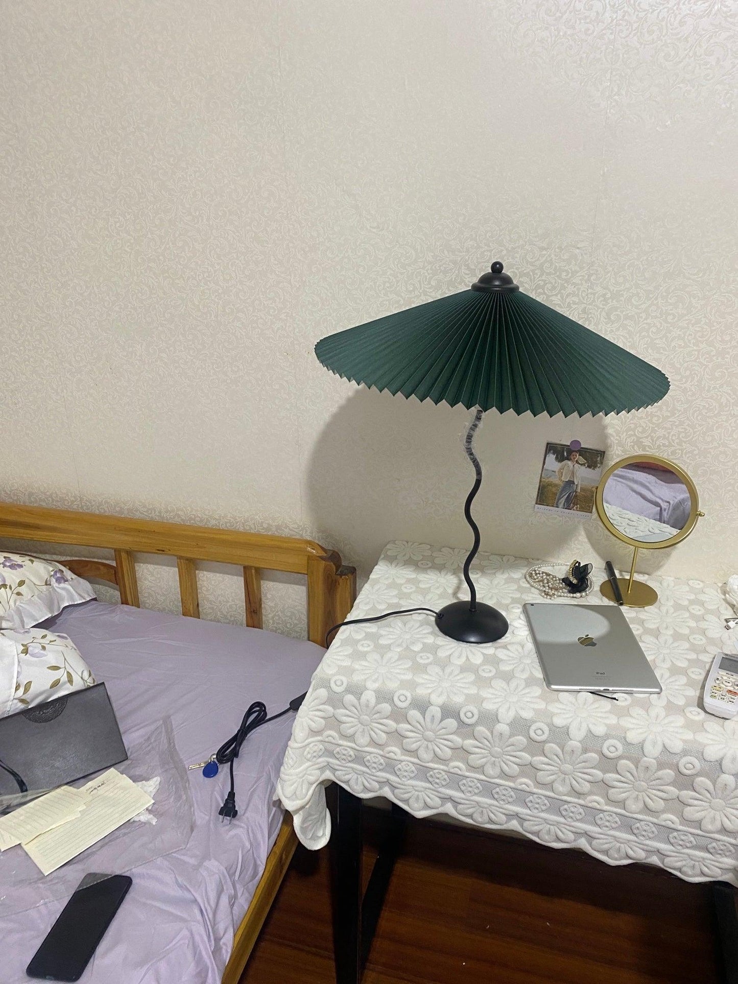 Table Lamp | Handcrafted Iron Base | Beige & White Shade