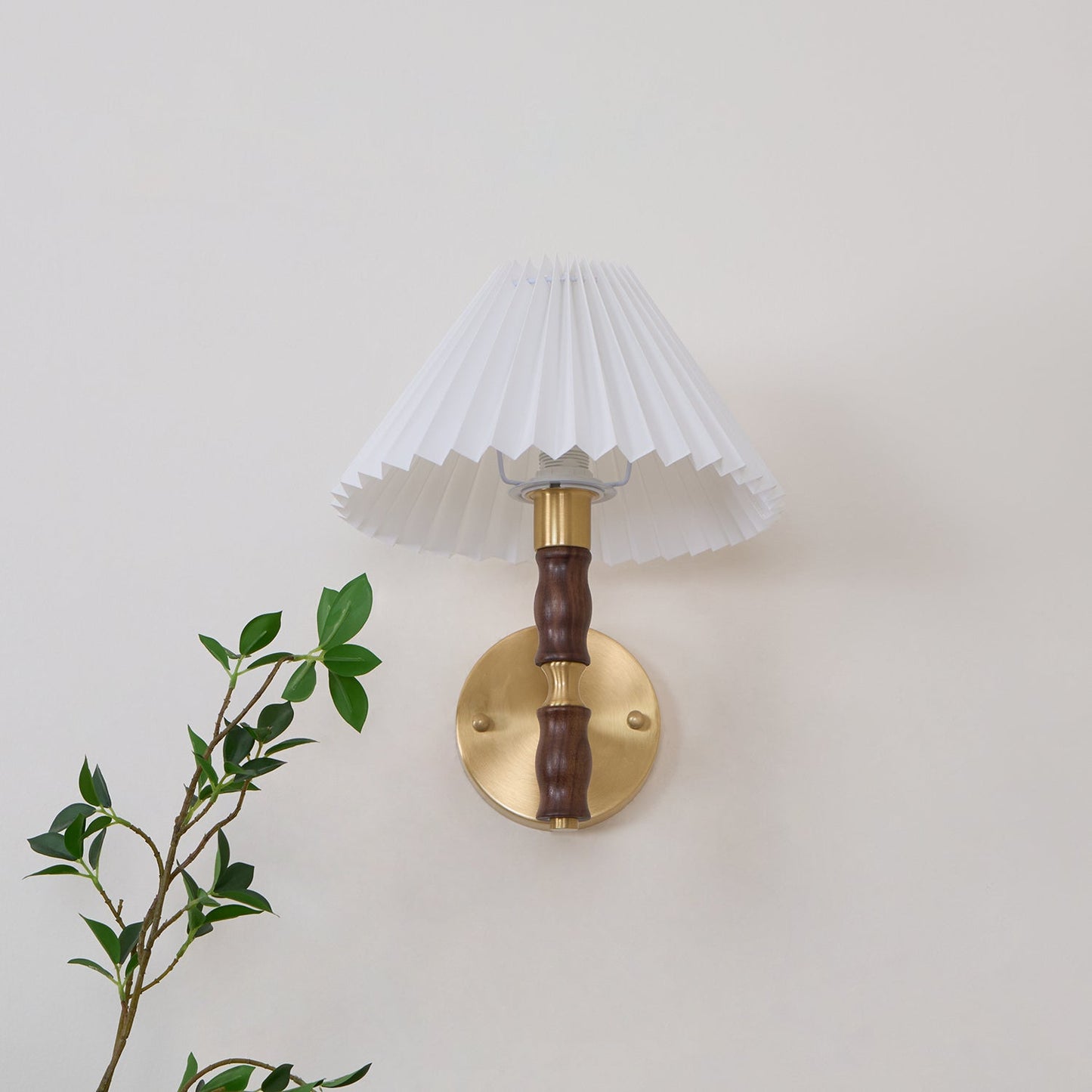 Walnut Wall Light | Pleated Fabric | Set of 2