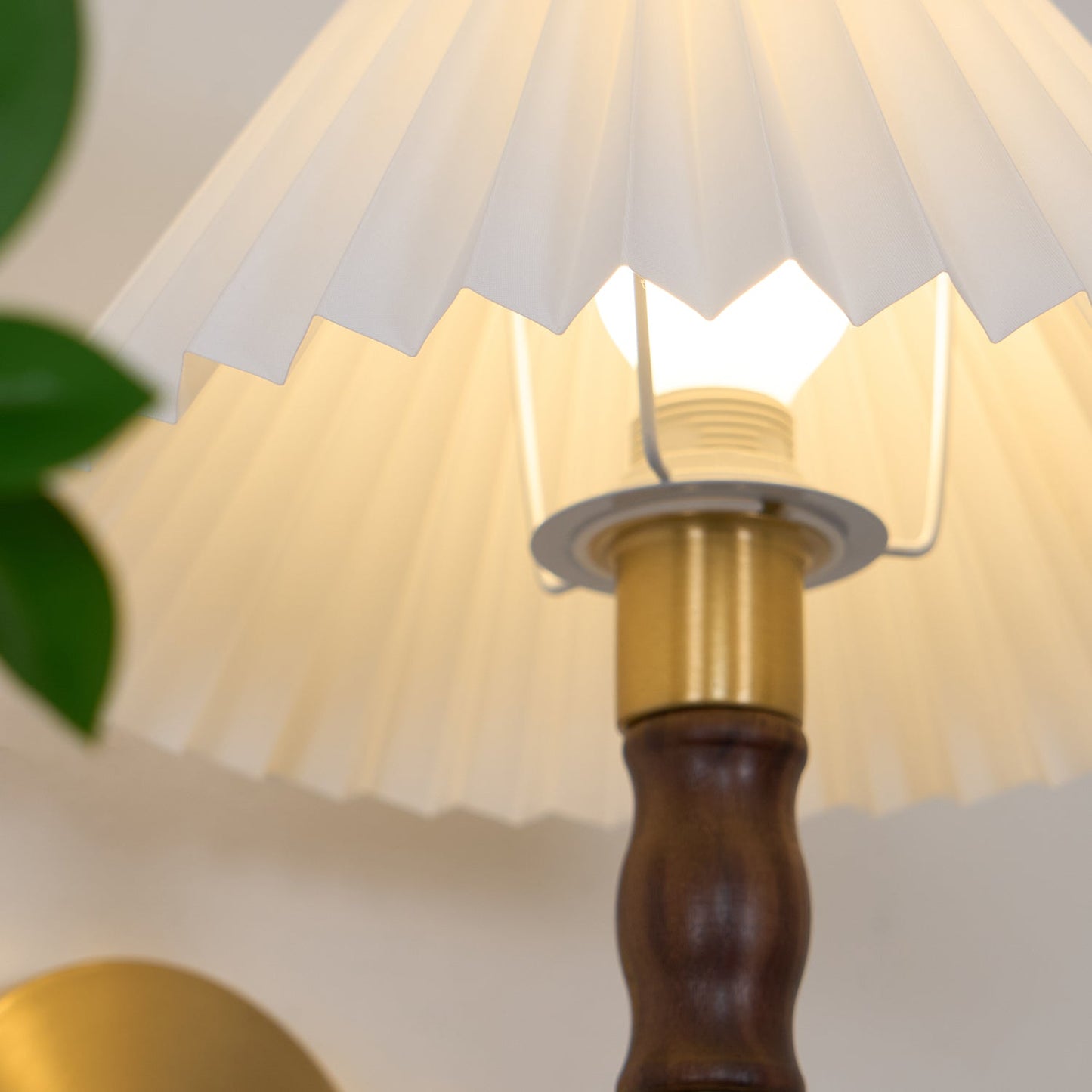 Walnut Wall Light | Pleated Fabric | Set of 2