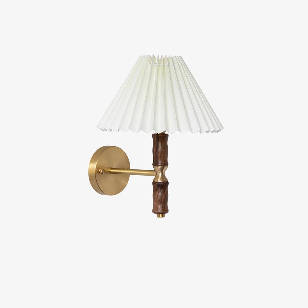 Walnut Wall Light | Pleated Fabric | Set of 2