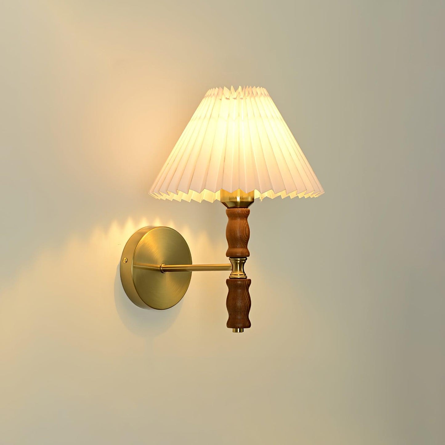 Walnut Wall Light | Pleated Fabric | Set of 2