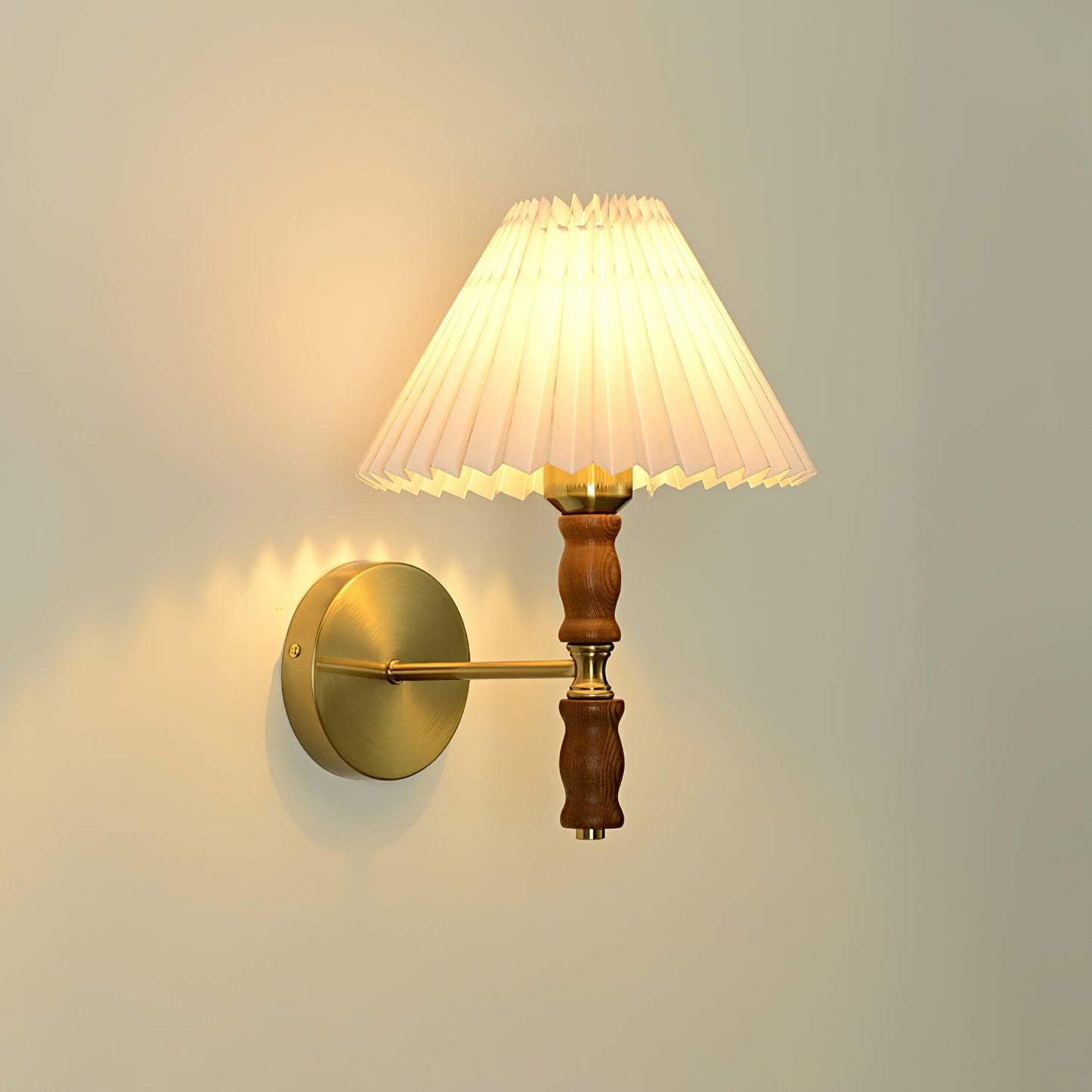 Walnut Wall Light | Pleated Fabric | Set of 2