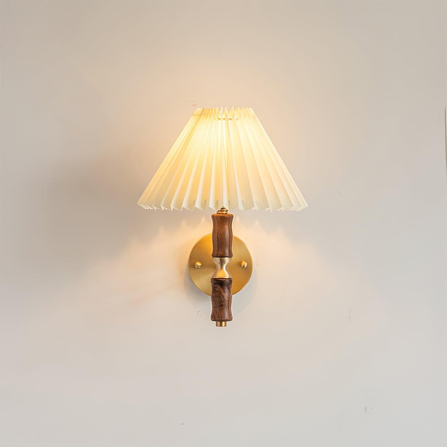 Walnut Wall Light | Pleated Fabric | Set of 2