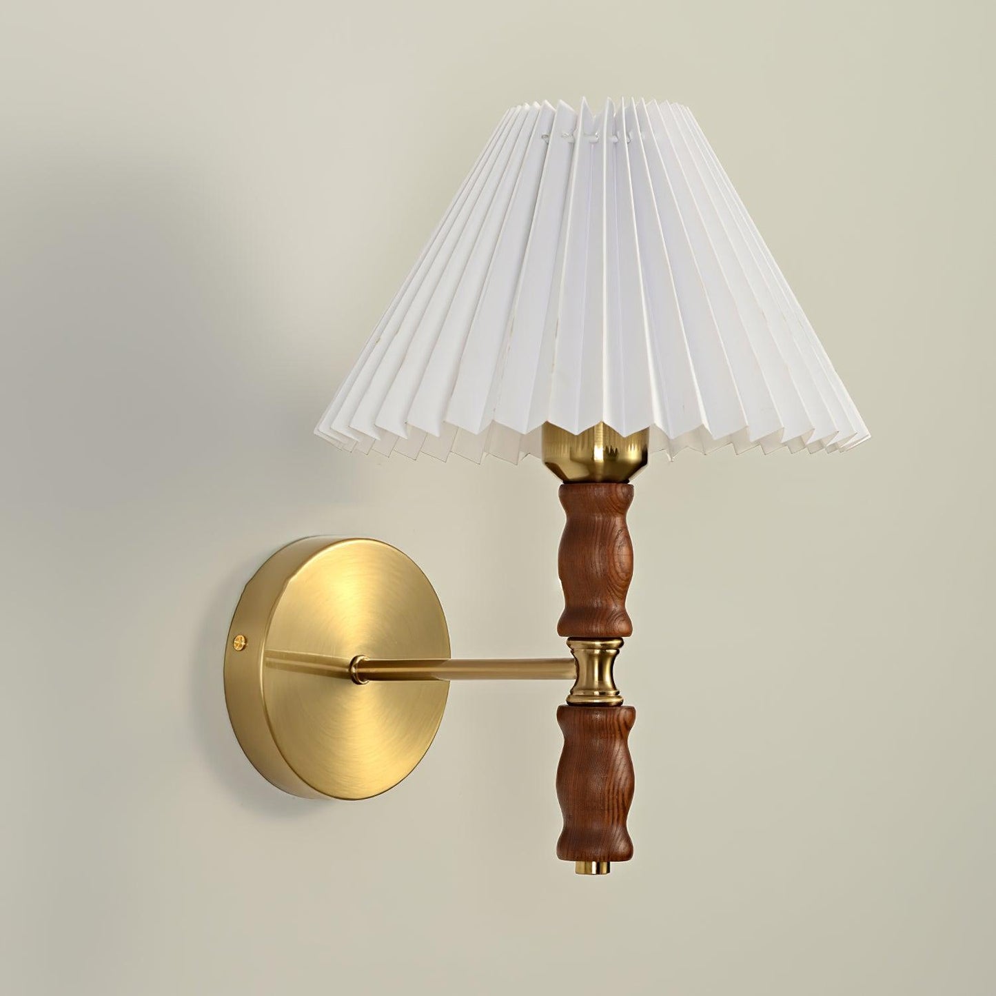 Walnut Wall Light | Pleated Fabric | Set of 2