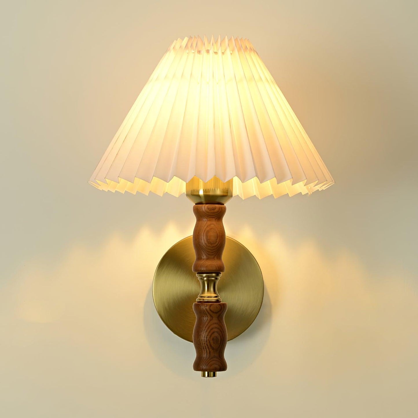 Walnut Wall Light | Pleated Fabric | Set of 2