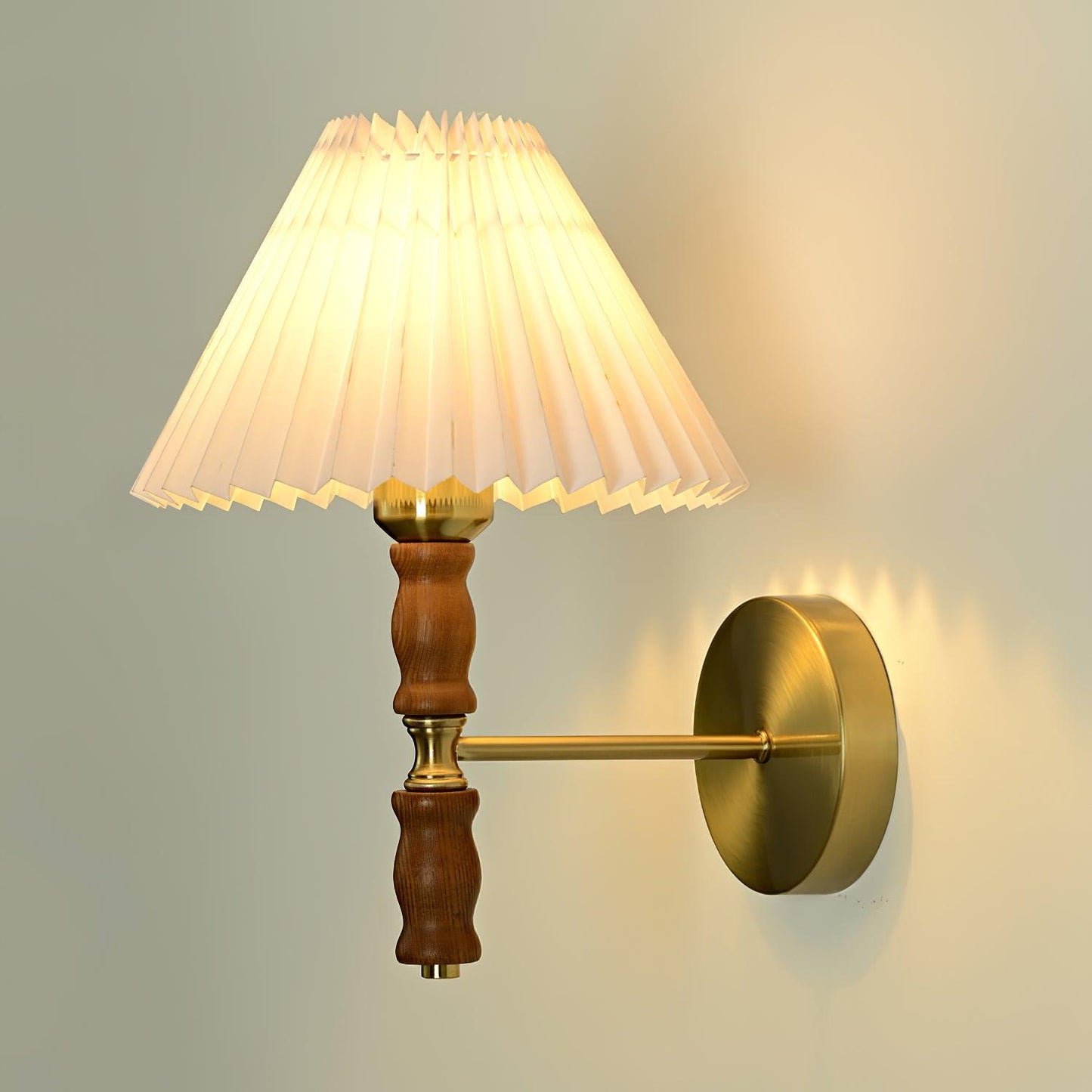Walnut Wall Light | Pleated Fabric | Set of 2