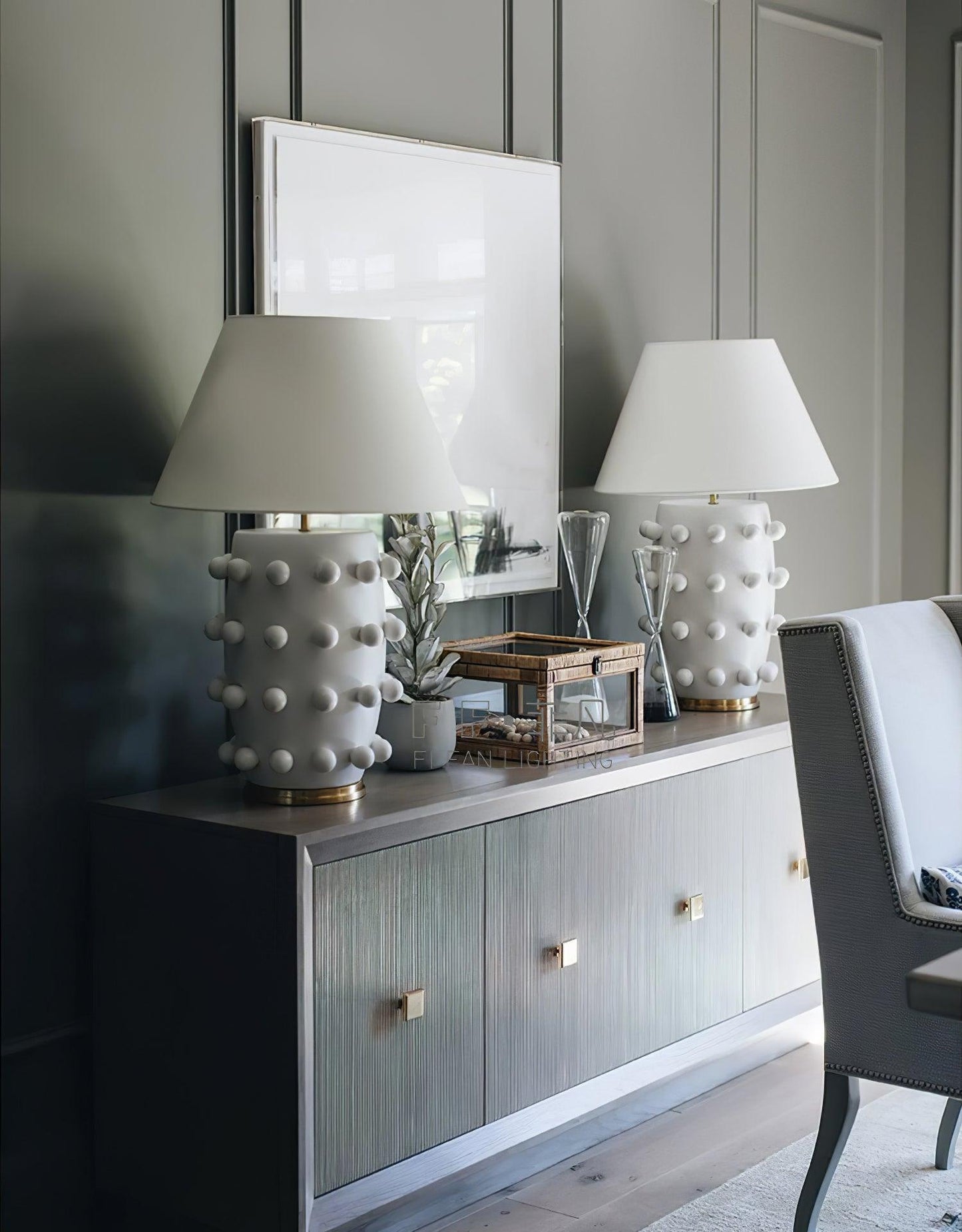 Polka Dot Table Lamp | White Ceramic with Brass Accents | 68cm Height