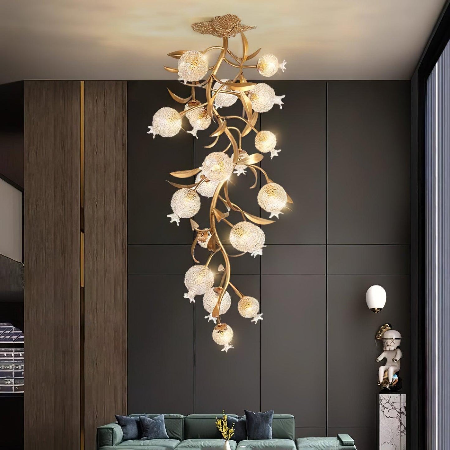 Pomegranate Brass Ceiling Lamp | Clear Glass Shade | 50cm Diameter
