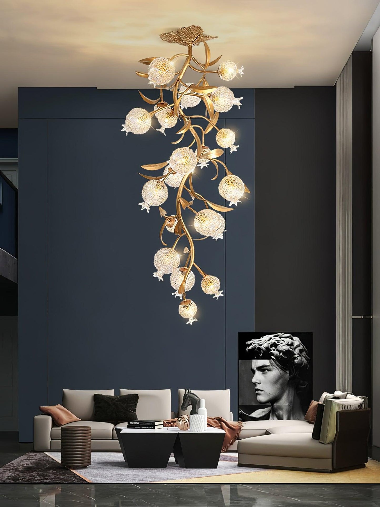 Pomegranate Brass Ceiling Lamp | Clear Glass Shade | 50cm Diameter