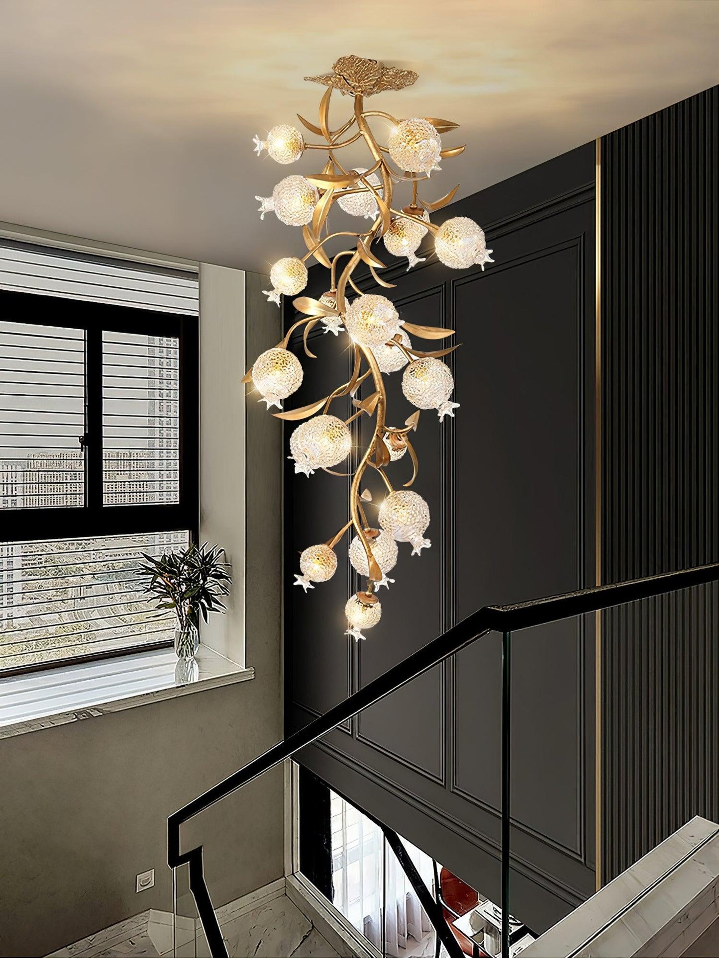 Pomegranate Brass Ceiling Lamp | Clear Glass Shade | 50cm Diameter