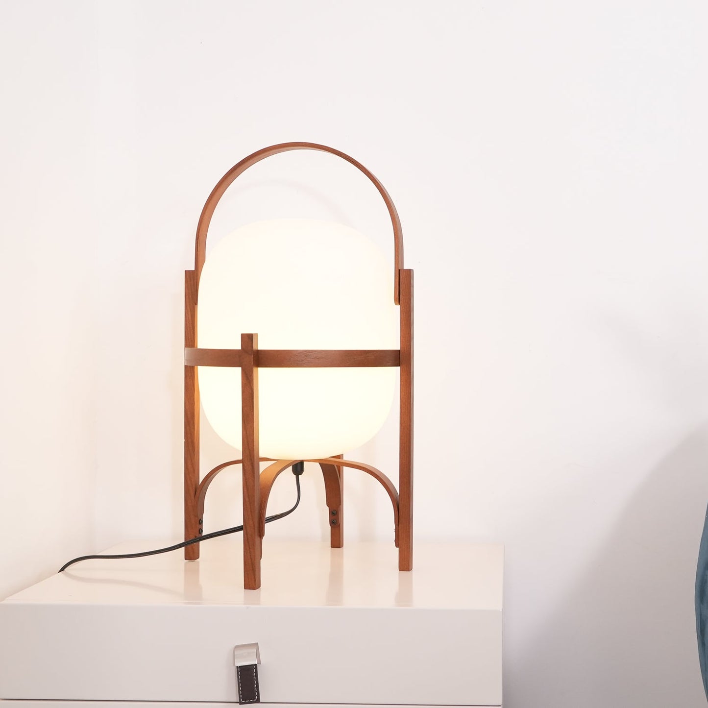 Portable Glass Table Lamp | Wood & Glass | Ash or Walnut Finish