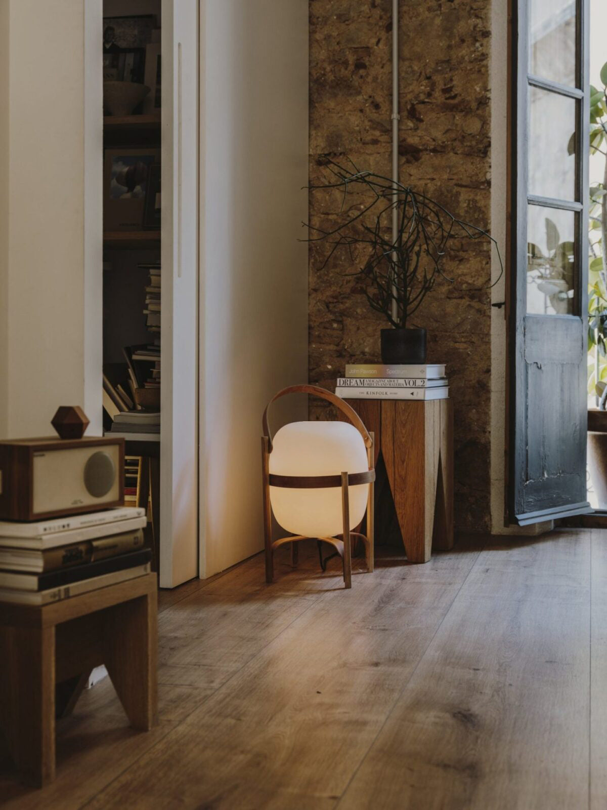 Portable Glass Table Lamp | Wood & Glass | Ash or Walnut Finish