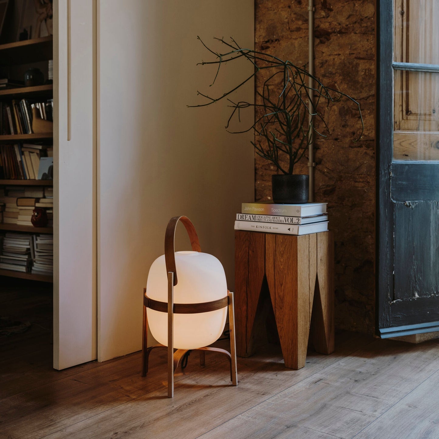 Portable Glass Table Lamp | Wood & Glass | Ash or Walnut Finish