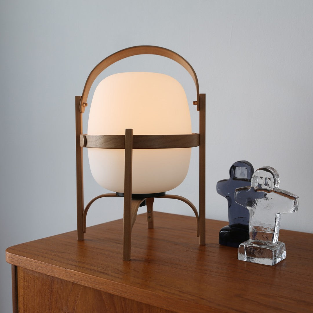 Portable Glass Table Lamp | Wood & Glass | Ash or Walnut Finish