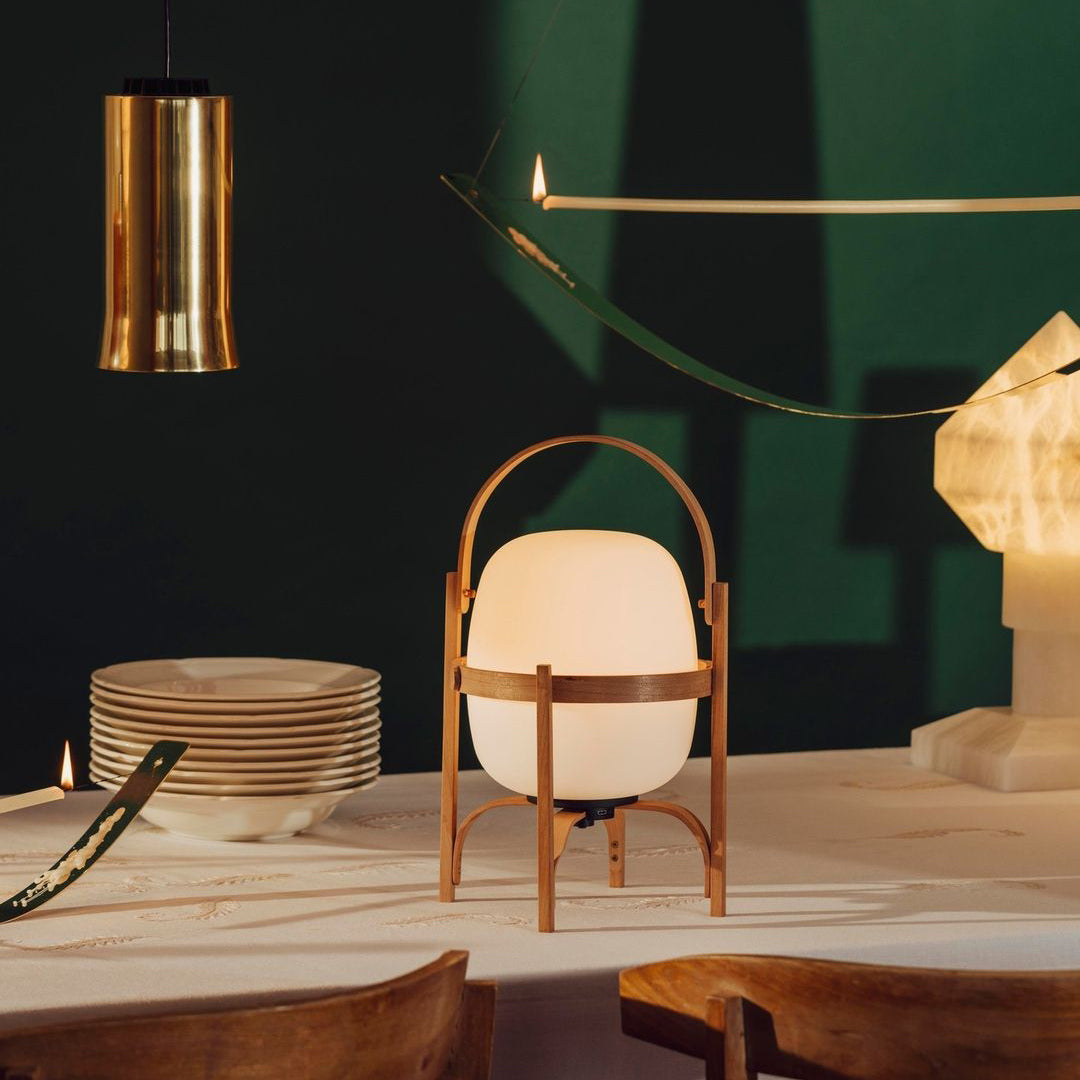 Portable Glass Table Lamp | Wood & Glass | Ash or Walnut Finish
