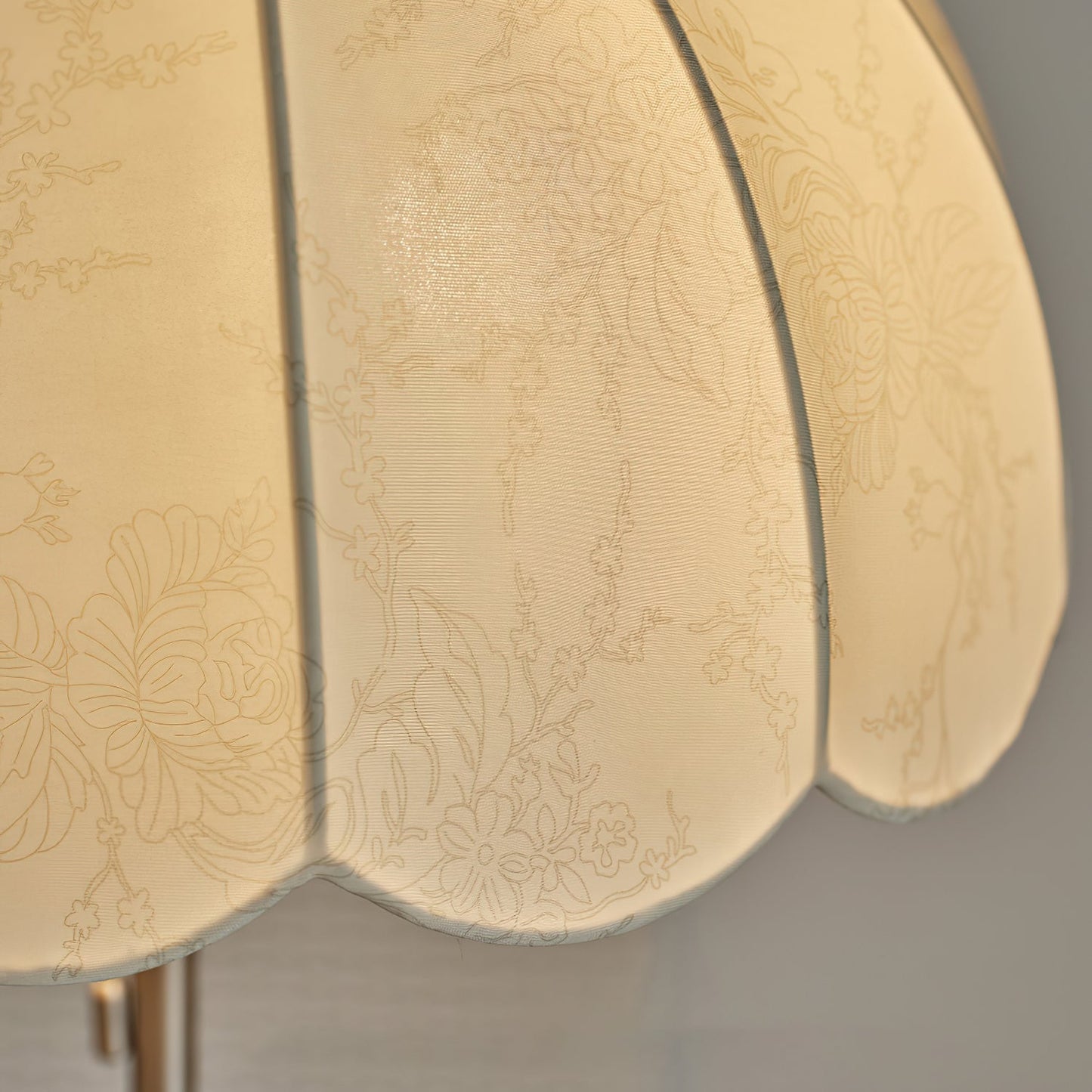 Prague Petals Floor Lamp | Wooden Base & Fabric Shade | Walnut & White