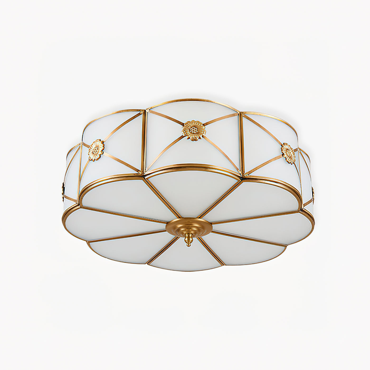 Brass Ceiling Lamp | Scalloped Edge Frosted Glass | 45cm Diameter