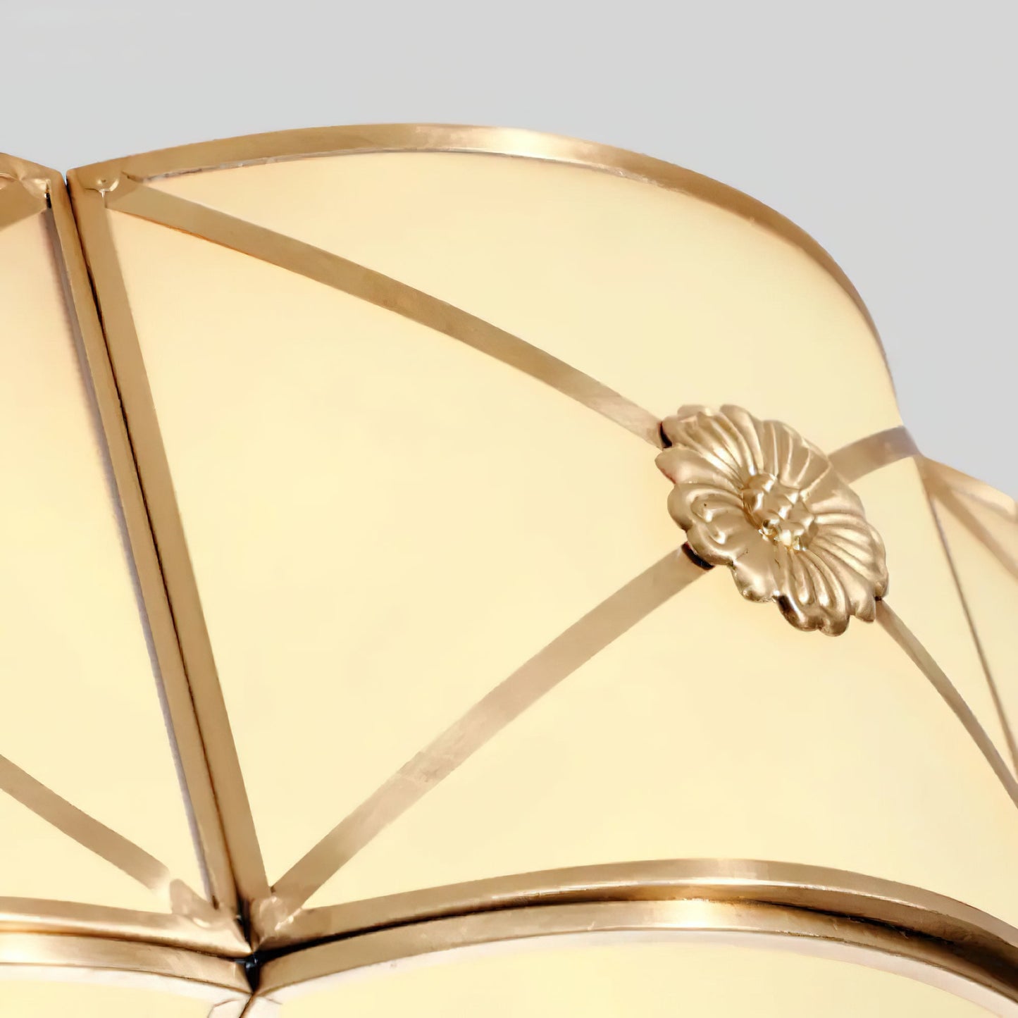 Brass Ceiling Lamp | Scalloped Edge Frosted Glass | 45cm Diameter