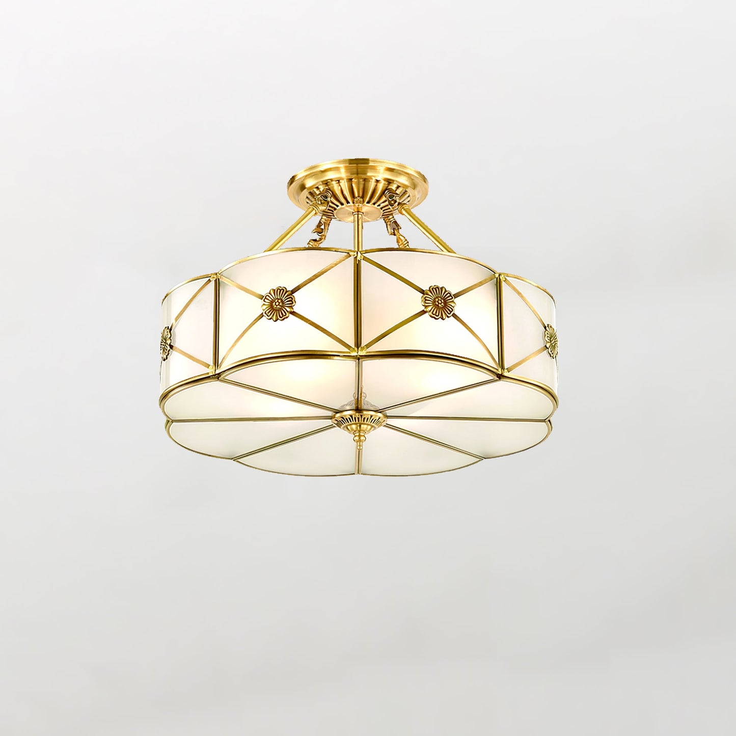 Brass Ceiling Lamp | Scalloped Edge Frosted Glass | 45cm Diameter