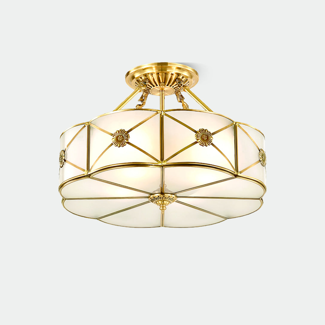 Brass Ceiling Lamp | Scalloped Edge Frosted Glass | 45cm Diameter