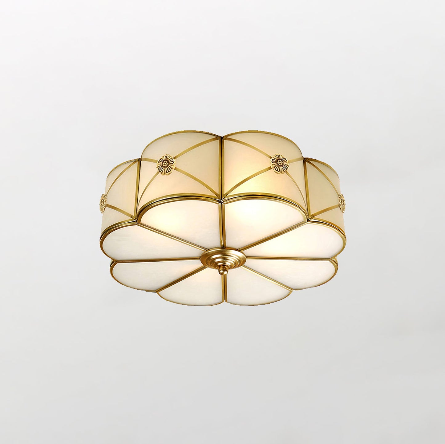 Brass Ceiling Lamp | Scalloped Edge Frosted Glass | 45cm Diameter