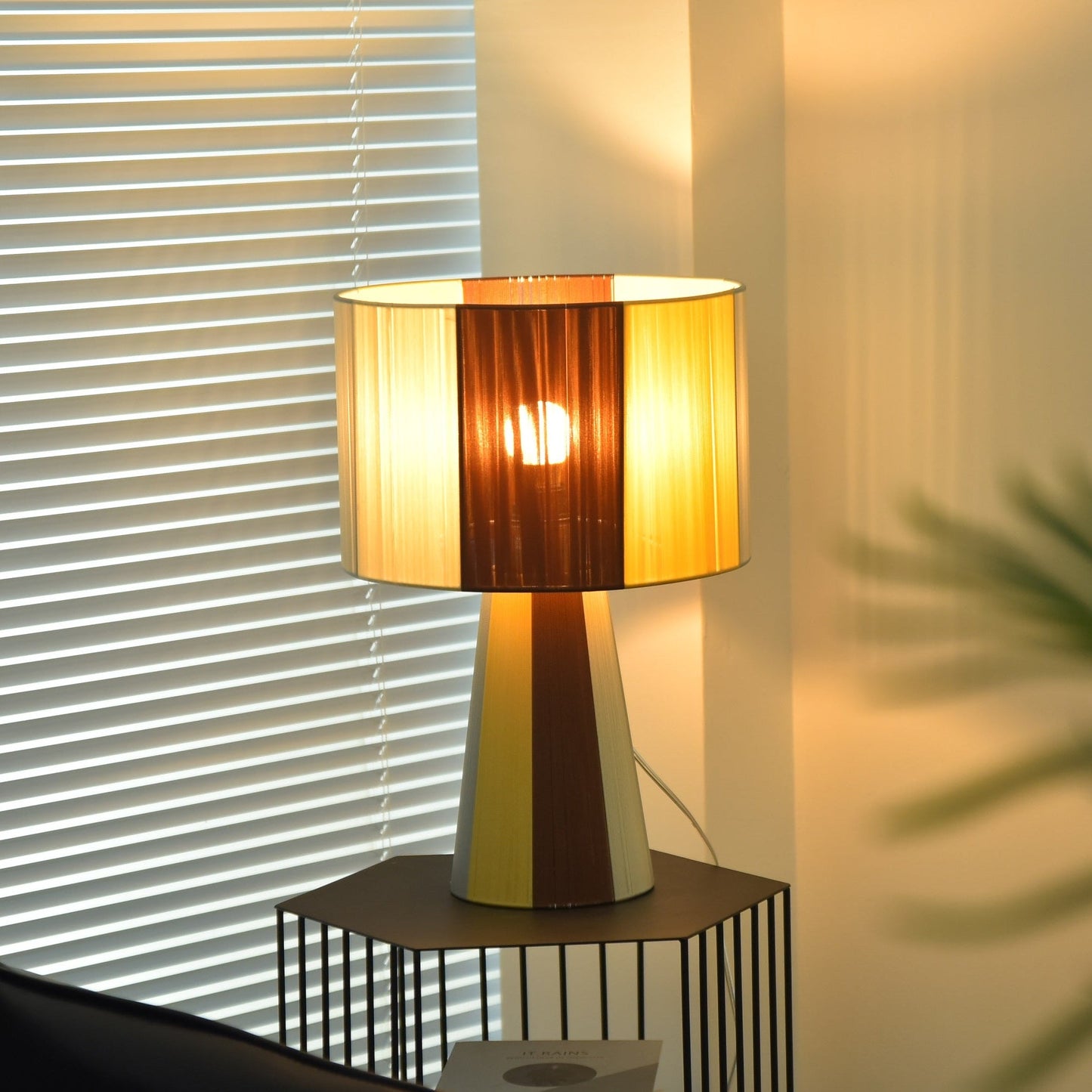 Fabric Table Lamp | Patchwork Design | Brown, Yellow, Gray