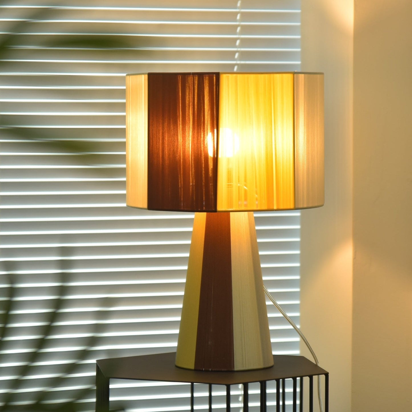 Fabric Table Lamp | Patchwork Design | Brown, Yellow, Gray