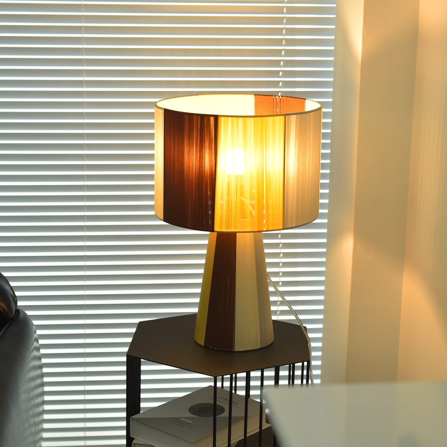 Fabric Table Lamp | Patchwork Design | Brown, Yellow, Gray