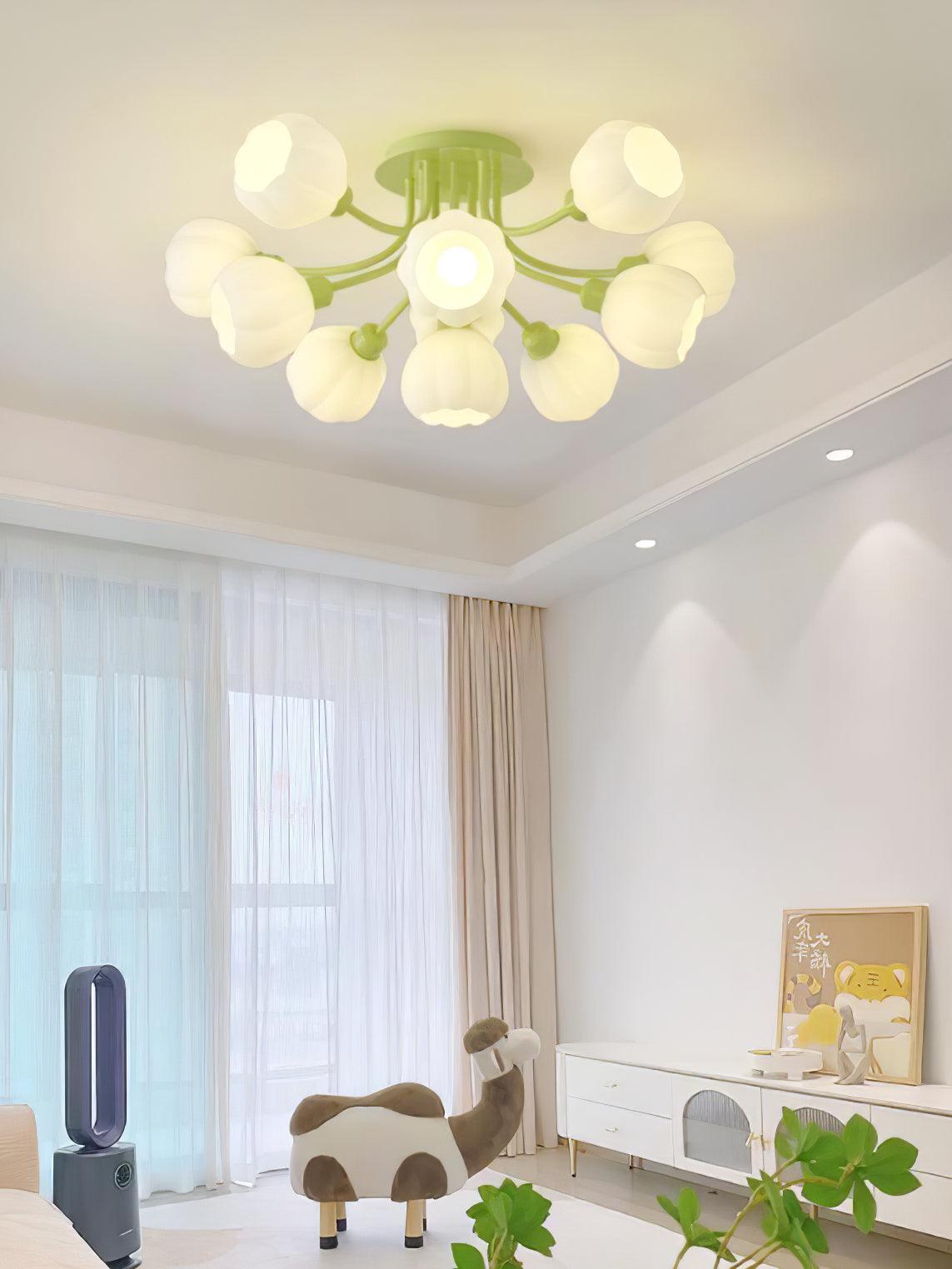 Pumpkin Matcha Ceiling Lamp | Glass Shade & Metal Finish | 7, 11, or 13 Heads