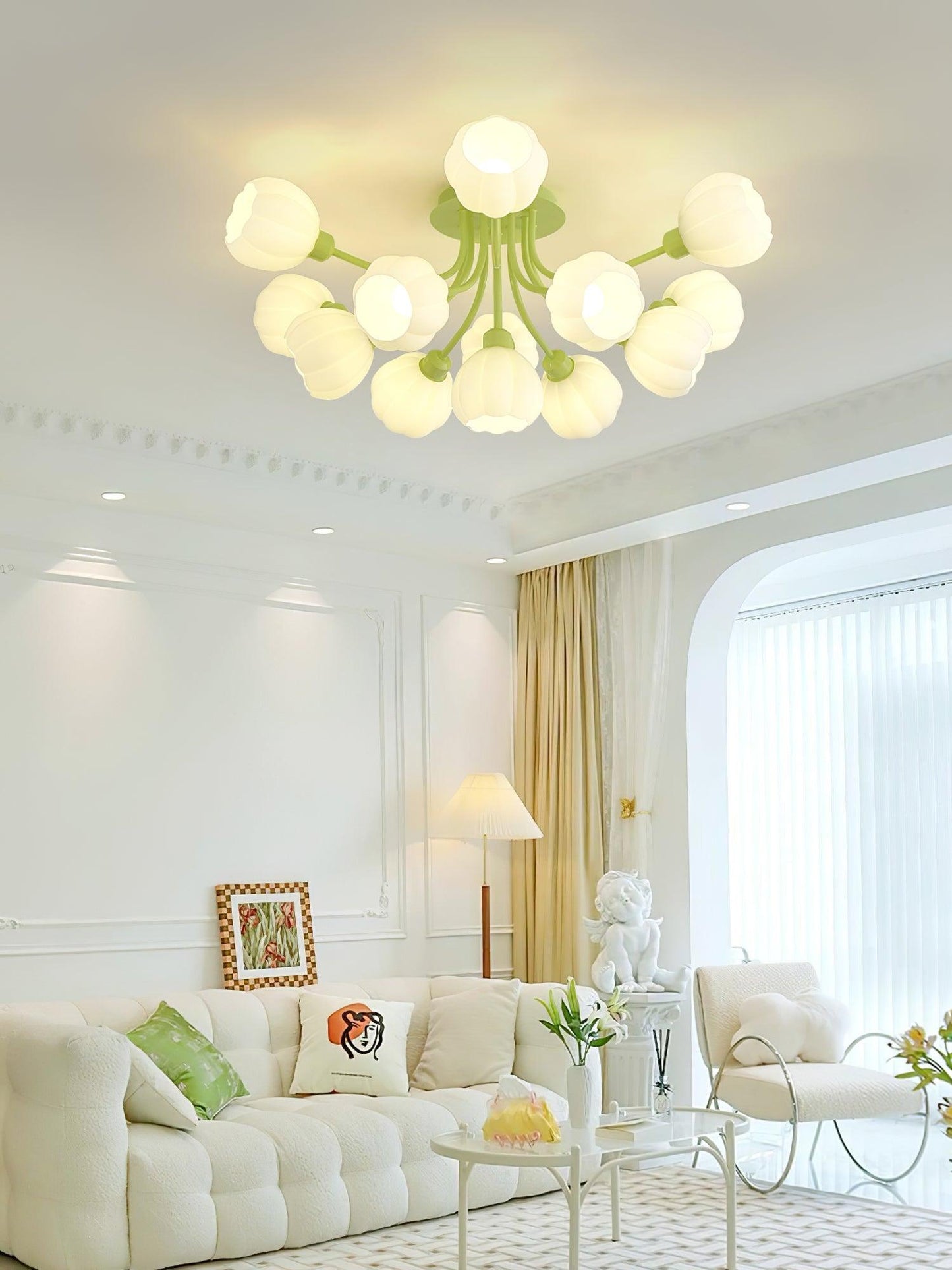 Pumpkin Matcha Ceiling Lamp | Glass Shade & Metal Finish | 7, 11, or 13 Heads