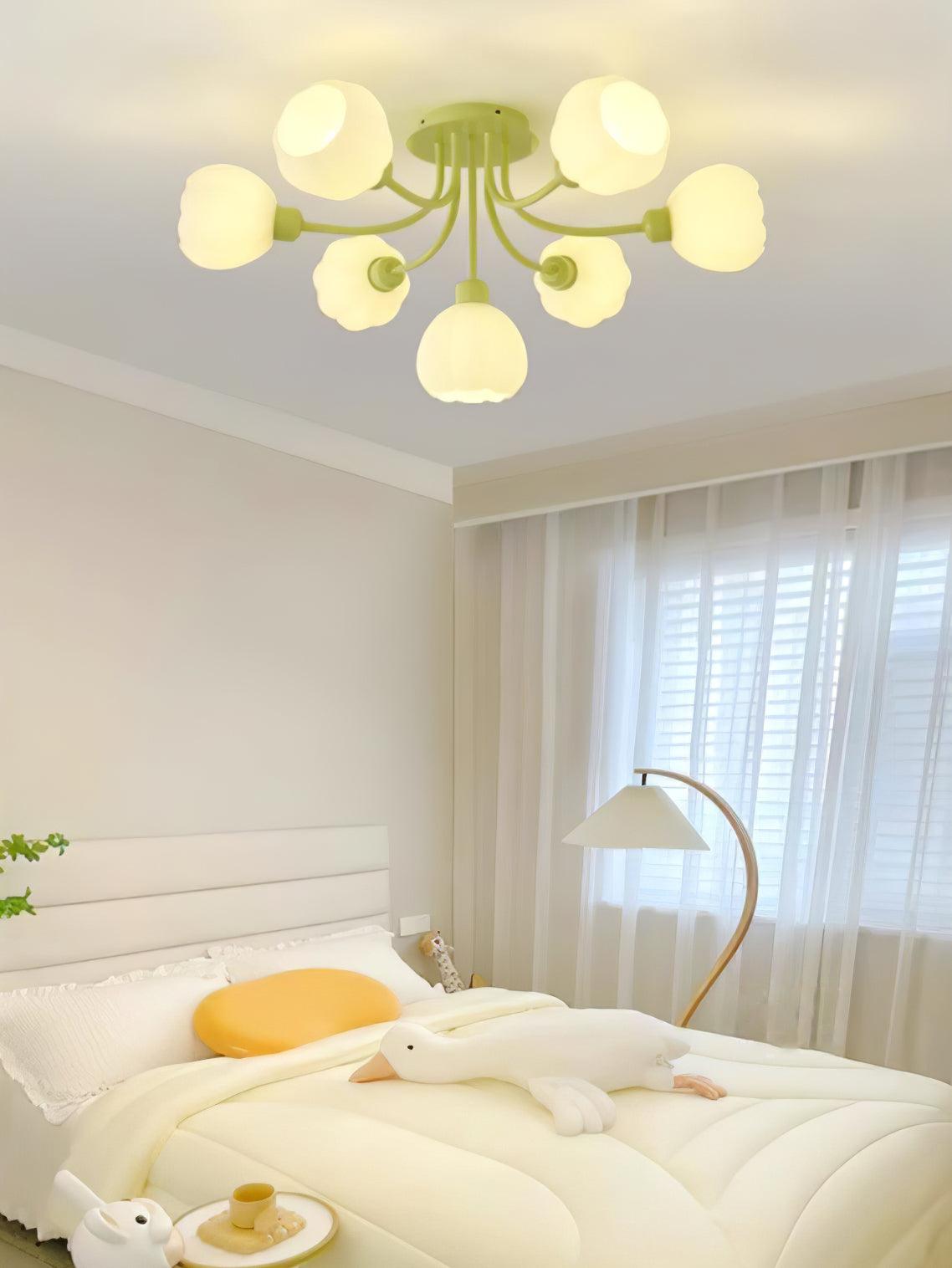 Pumpkin Matcha Ceiling Lamp | Glass Shade & Metal Finish | 7, 11, or 13 Heads