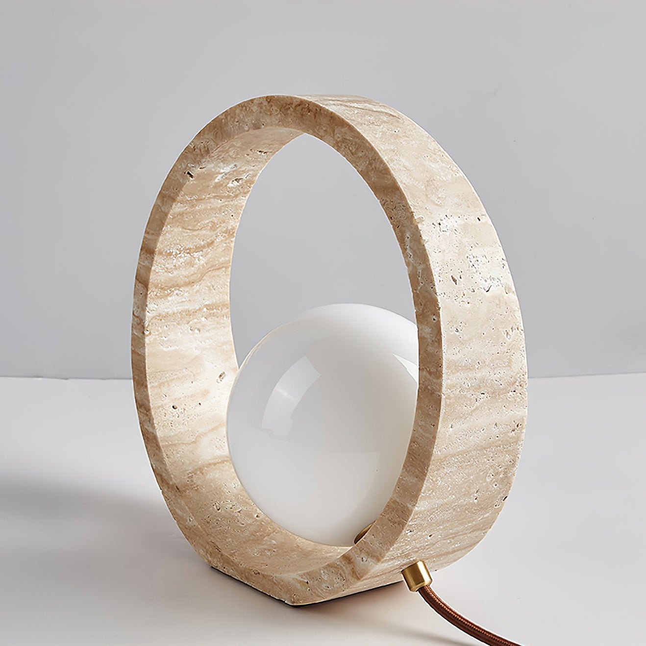 Q Circle Table Lamp | Yellow Travertine & Glass | 25cm Diameter