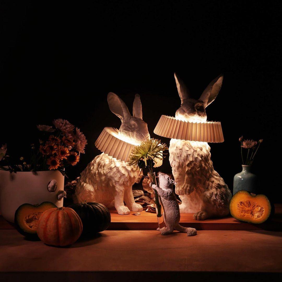 Rabbit Table Lamp | White Resin & Acrylic | Integrated LED