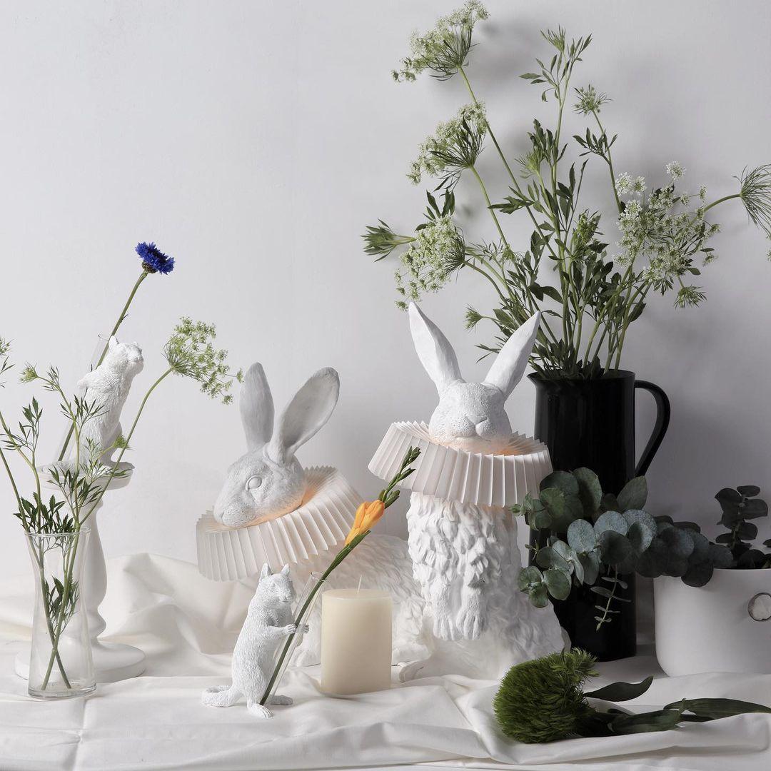 Rabbit Table Lamp | White Resin & Acrylic | Integrated LED