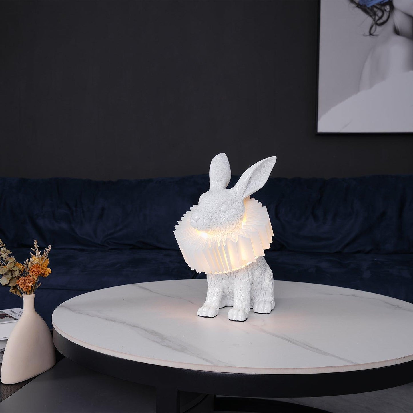 Rabbit Table Lamp | White Resin & Acrylic | Integrated LED