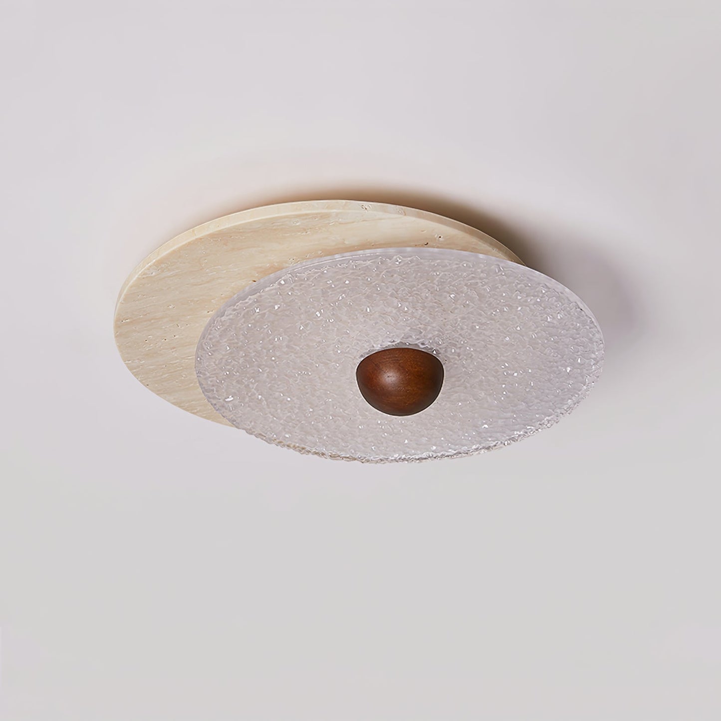 Radiant Disc Ceiling Lamp | Yellow Travertine & Glass | 33cm x 32cm