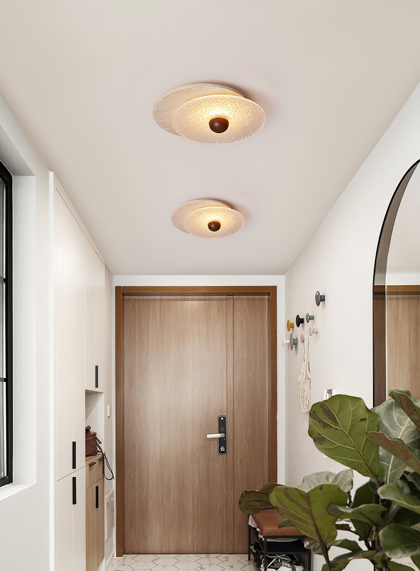 Radiant Disc Ceiling Lamp | Yellow Travertine & Glass | 33cm x 32cm