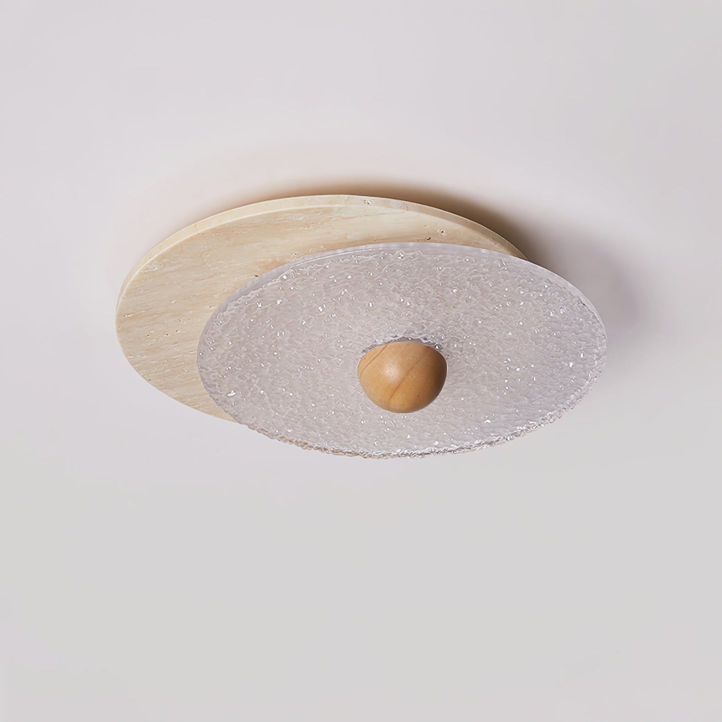 Radiant Disc Ceiling Lamp | Yellow Travertine & Glass | 33cm x 32cm