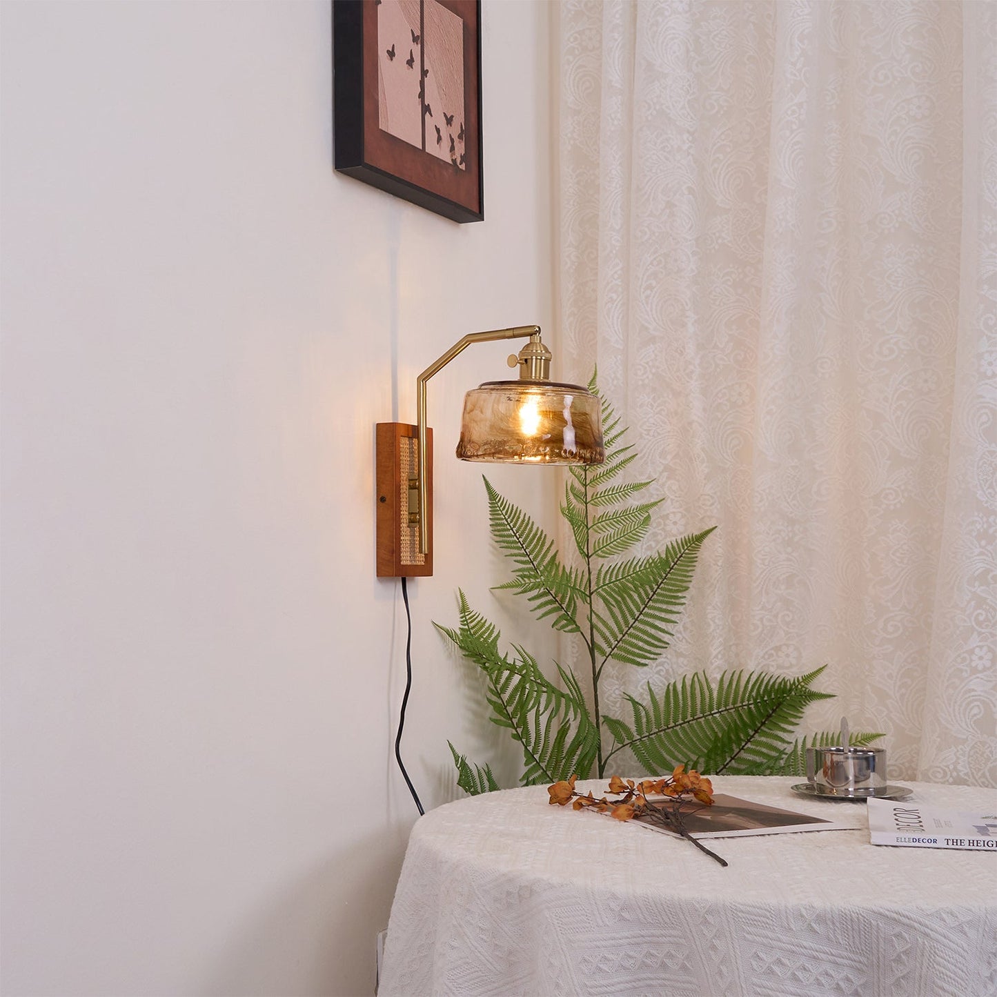 Rafi Wall Lamp Set | Bamboo, Glass & Brass | Green & Cognac
