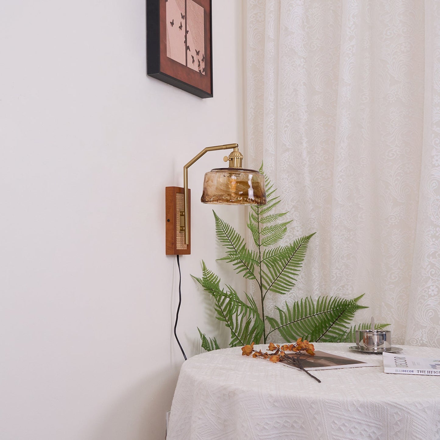 Rafi Wall Lamp Set | Bamboo, Glass & Brass | Green & Cognac