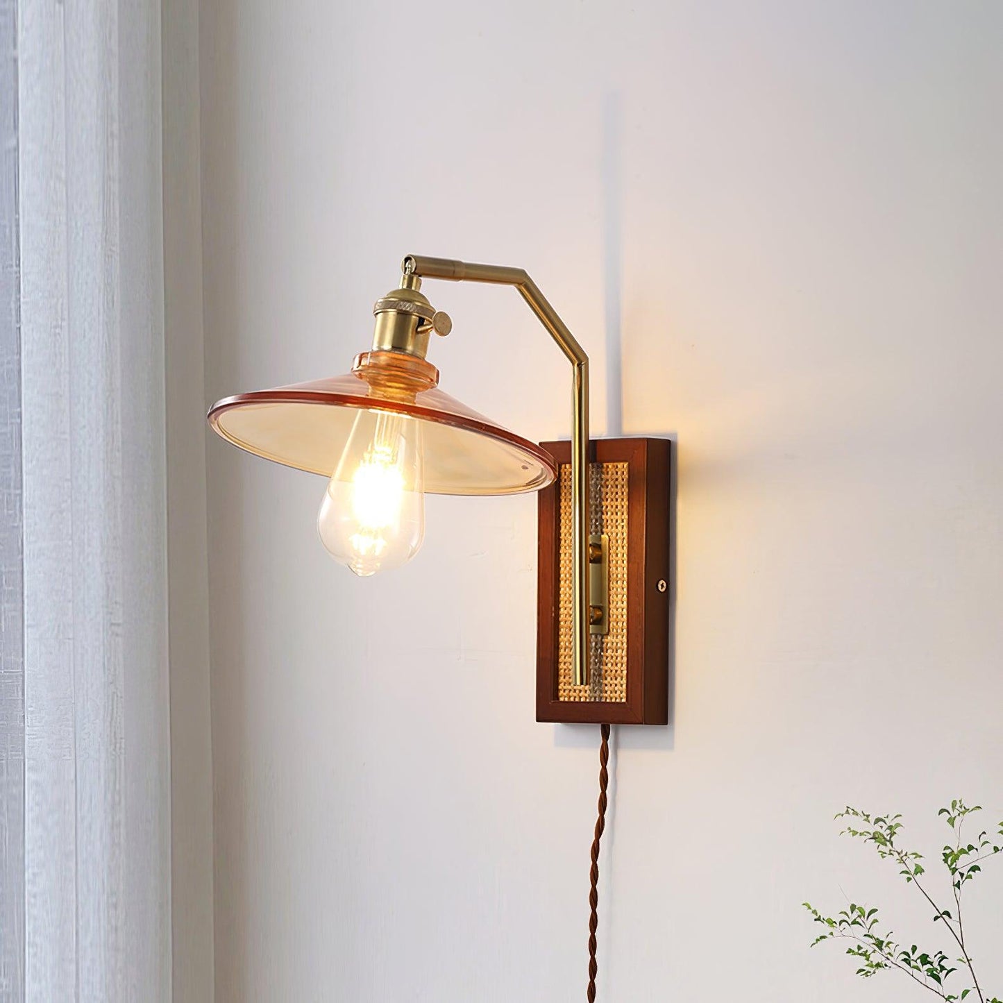 Rafi Wall Lamp Set | Bamboo, Glass & Brass | Green & Cognac