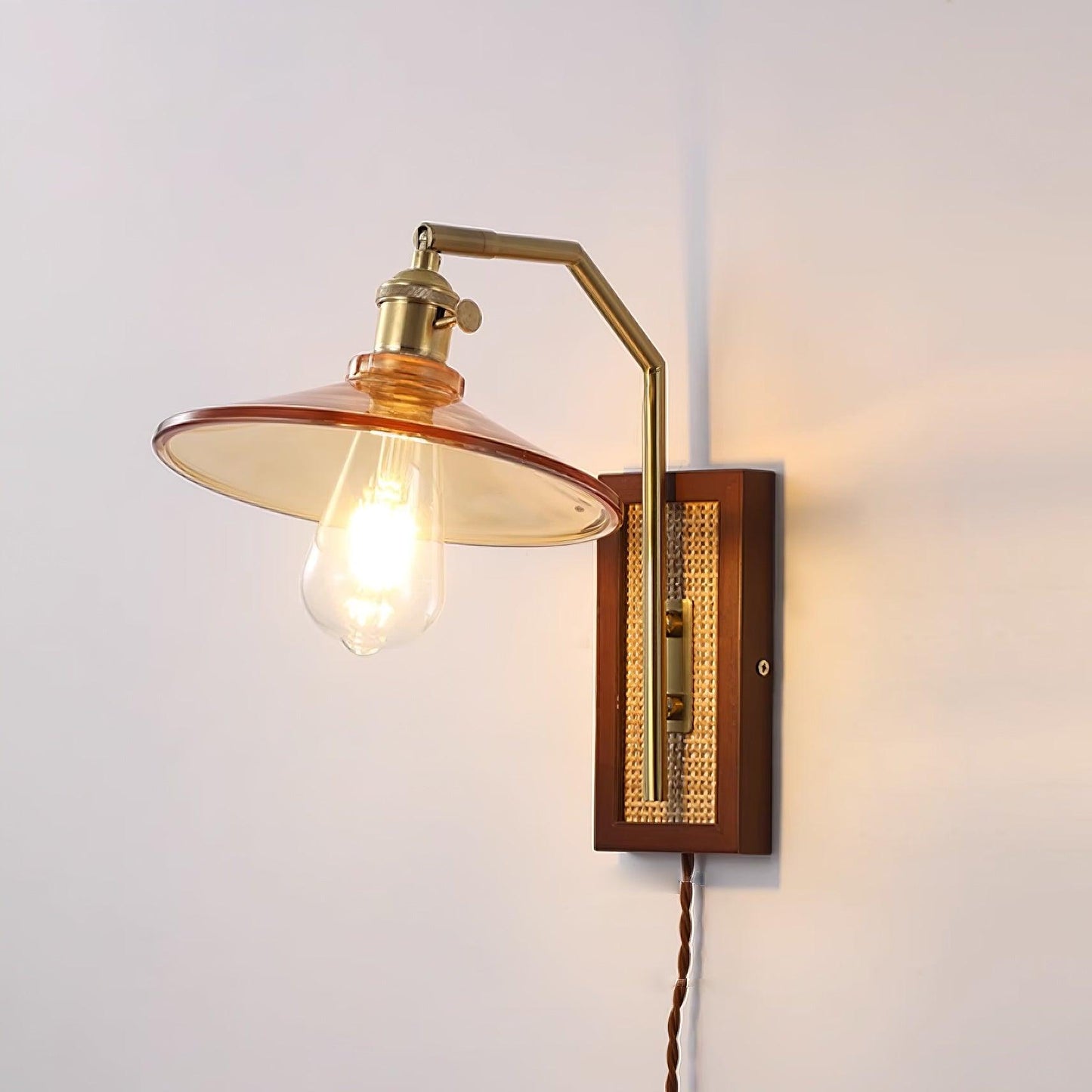 Rafi Wall Lamp Set | Bamboo, Glass & Brass | Green & Cognac