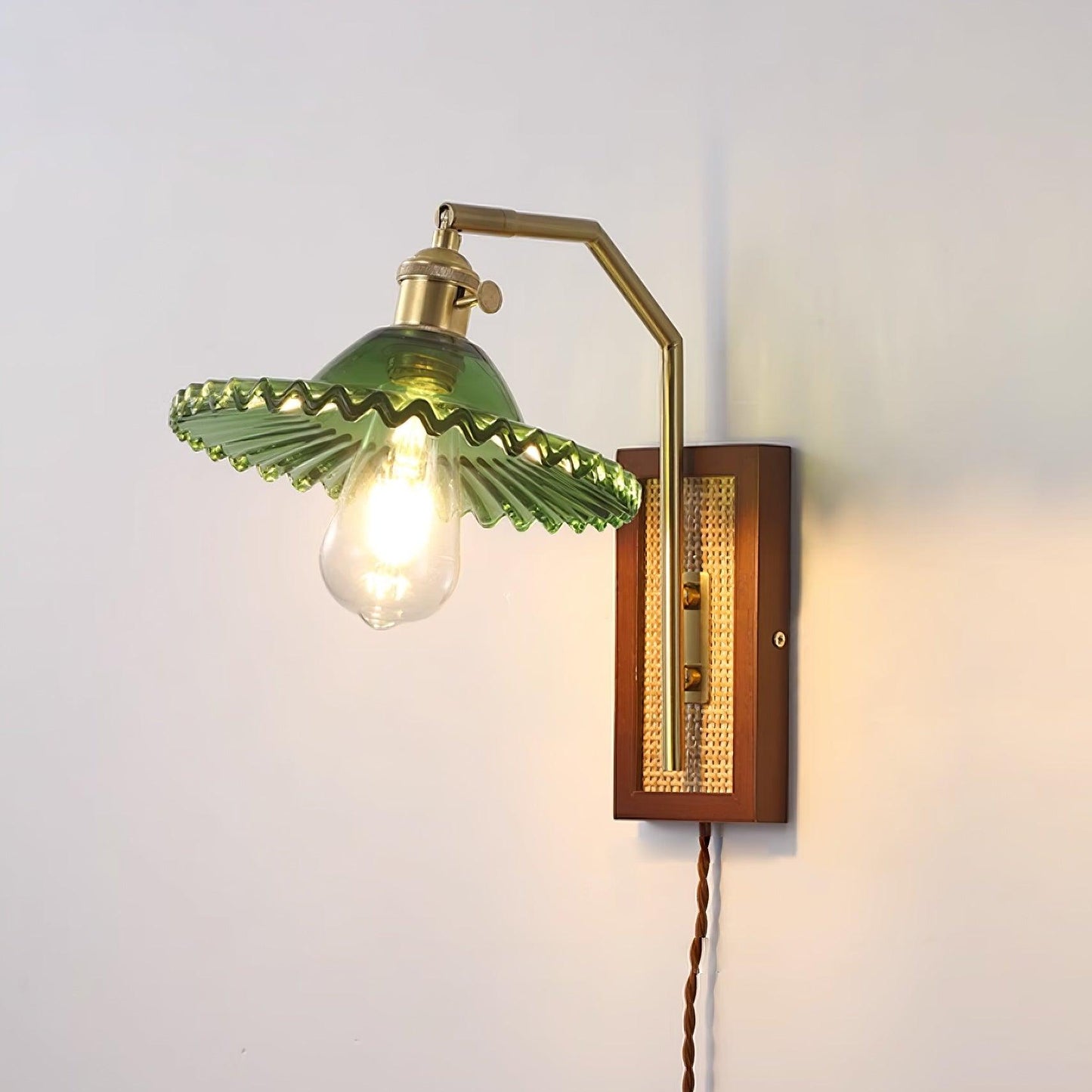 Rafi Wall Lamp Set | Bamboo, Glass & Brass | Green & Cognac