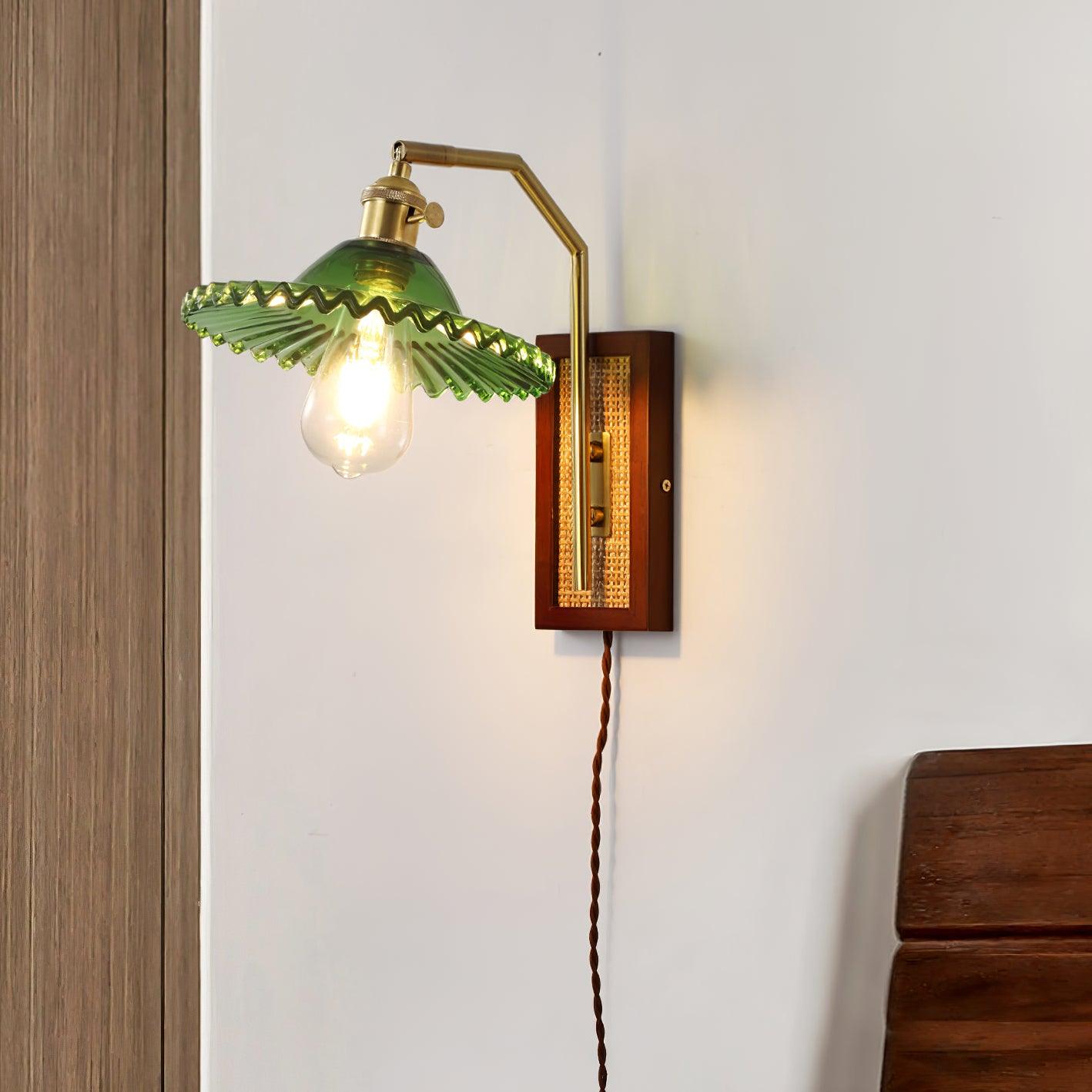Rafi Wall Lamp Set | Bamboo, Glass & Brass | Green & Cognac