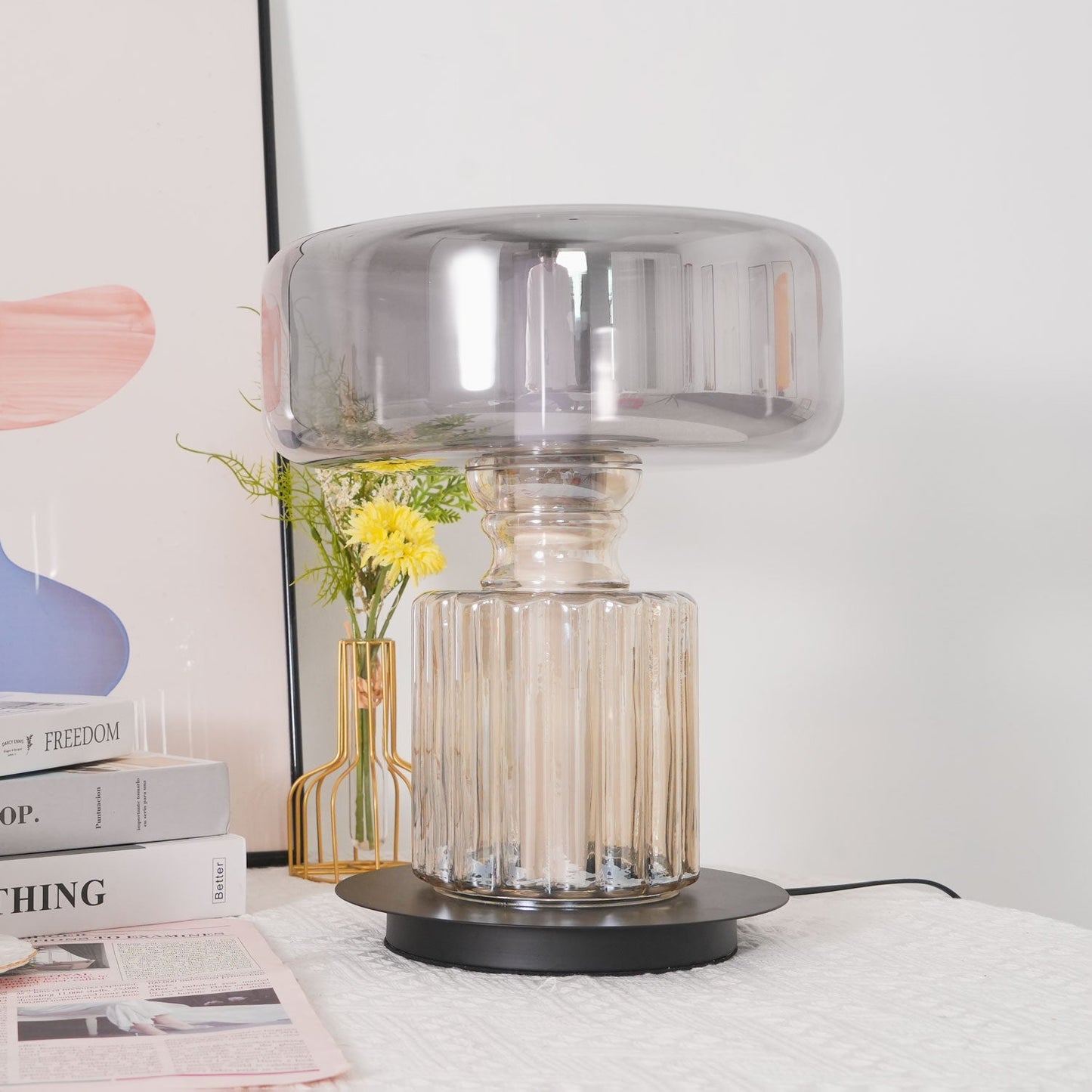 Hand Blown Glass Table Lamp | Smoky Gray Finish | Two Sizes Available