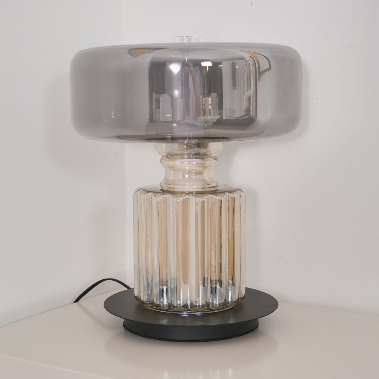Hand Blown Glass Table Lamp | Smoky Gray Finish | Two Sizes Available