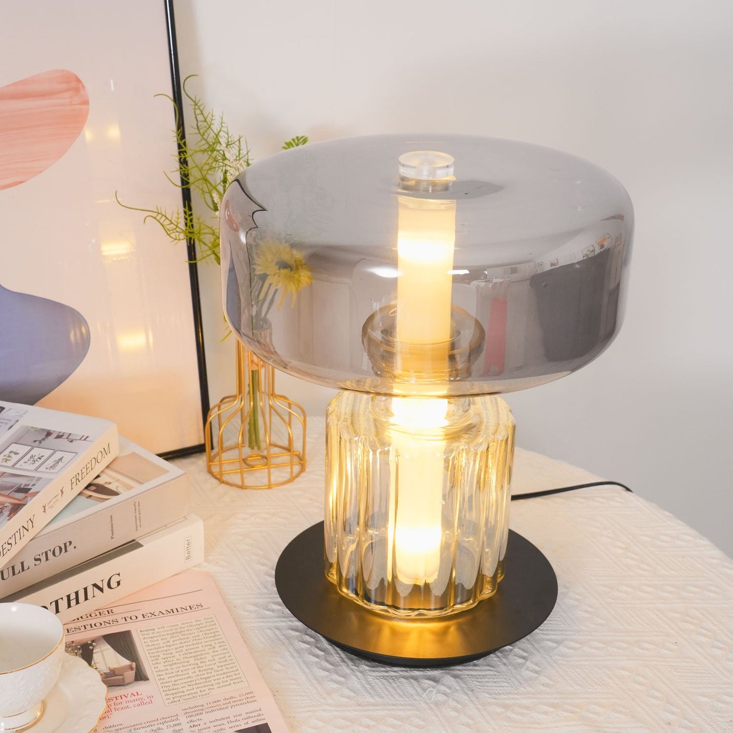 Hand Blown Glass Table Lamp | Smoky Gray Finish | Two Sizes Available