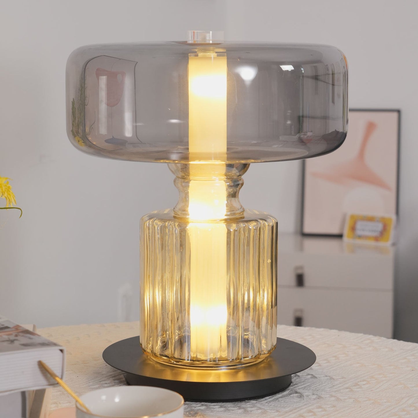 Hand Blown Glass Table Lamp | Smoky Gray Finish | Two Sizes Available