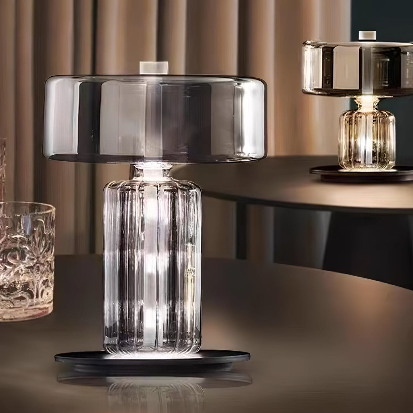 Hand Blown Glass Table Lamp | Smoky Gray Finish | Two Sizes Available