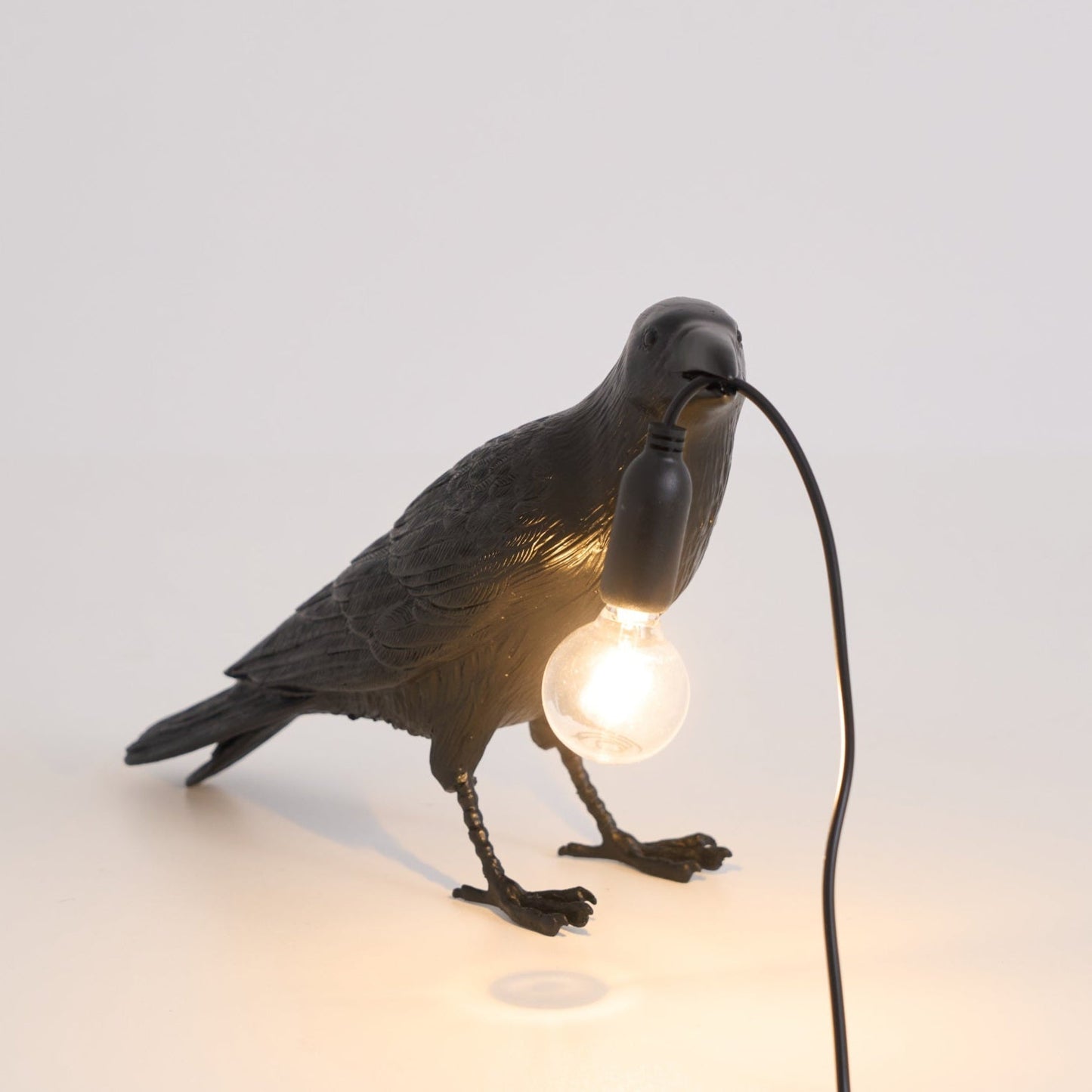 Raven Table Lamp | Resin Sculpture with Edison Bulb | Black and White